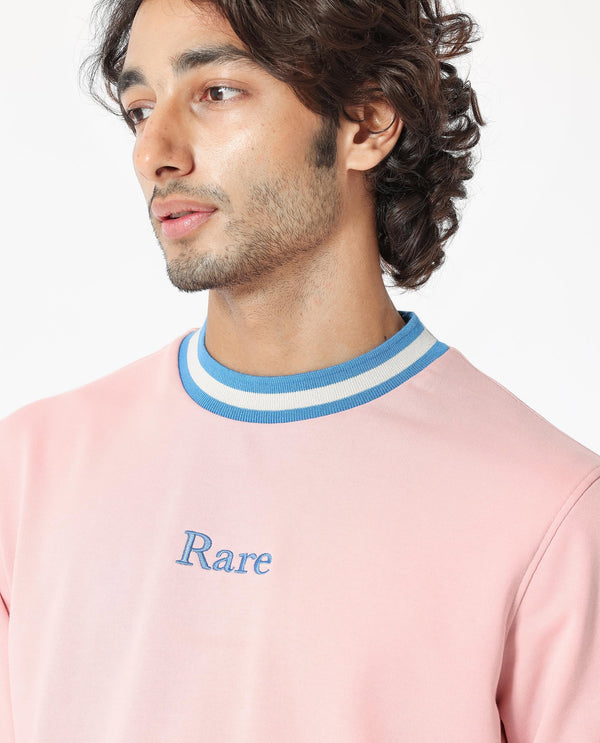 Rare Rabbit Men's Cancet Light Pink Cotton Polyester Fabric Full Sleeves Contrast Stripe Detail Sweatshirt