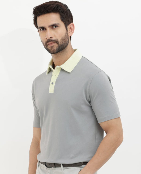 Rare Rabbit Mens Canot Grey Cotton Short Sleeve Solid Polo T-Shirt