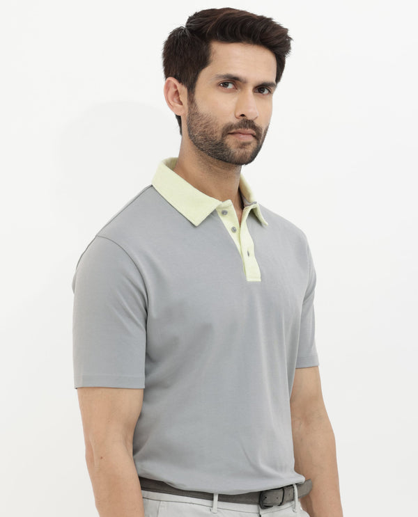 Rare Rabbit Mens Canot Grey Cotton Short Sleeve Solid Polo T-Shirt