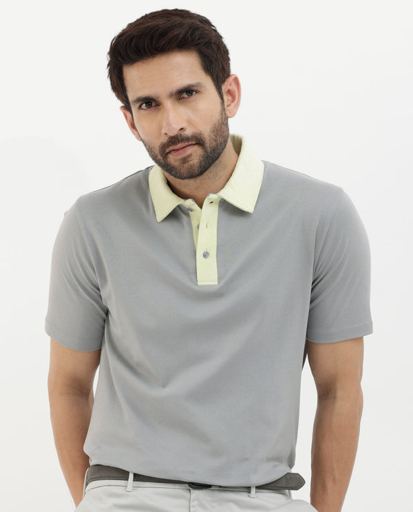 Rare Rabbit Mens Canot Grey Cotton Short Sleeve Solid Polo T-Shirt