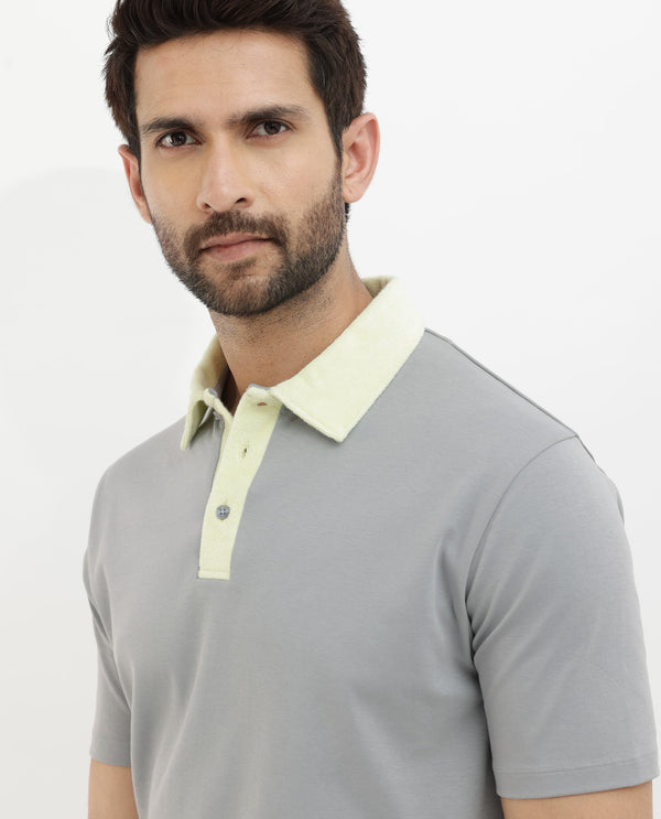 Rare Rabbit Mens Canot Grey Cotton Short Sleeve Solid Polo T-Shirt