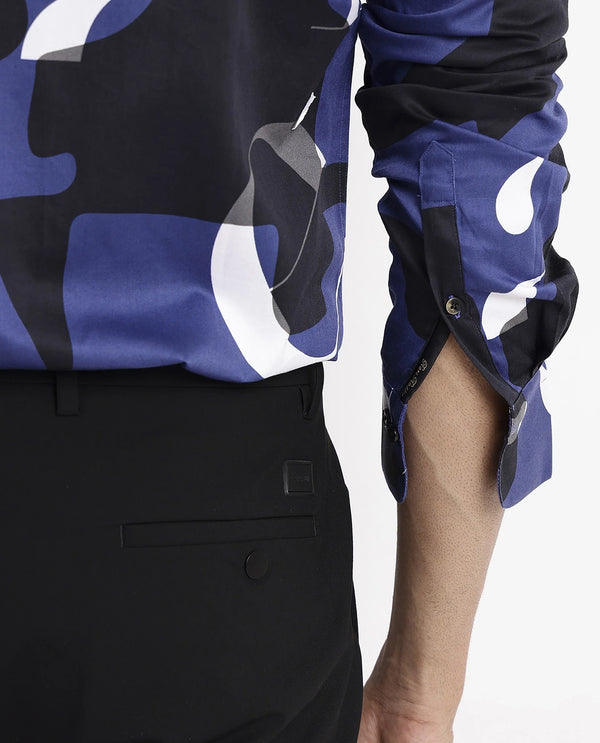 Rare Rabbit Men's Canton Blue Full Sleeves Abstract Print Statement Shirt