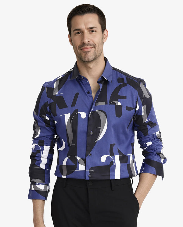 Rare Rabbit Men's Canton Blue Full Sleeves Abstract Print Statement Shirt