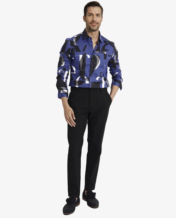 Rare Rabbit Men's Canton Blue Full Sleeves Abstract Print Statement Shirt