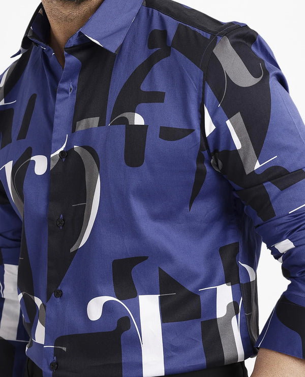 Rare Rabbit Men's Canton Blue Full Sleeves Abstract Print Statement Shirt