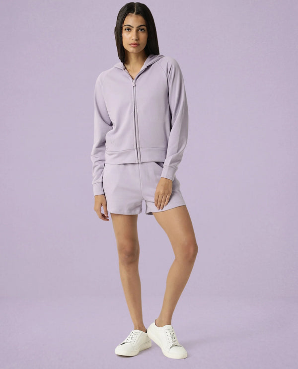 Rareism Women Capper Light Pink Cotton Blend Fabric Full Sleeves Solid Hooded Jacket