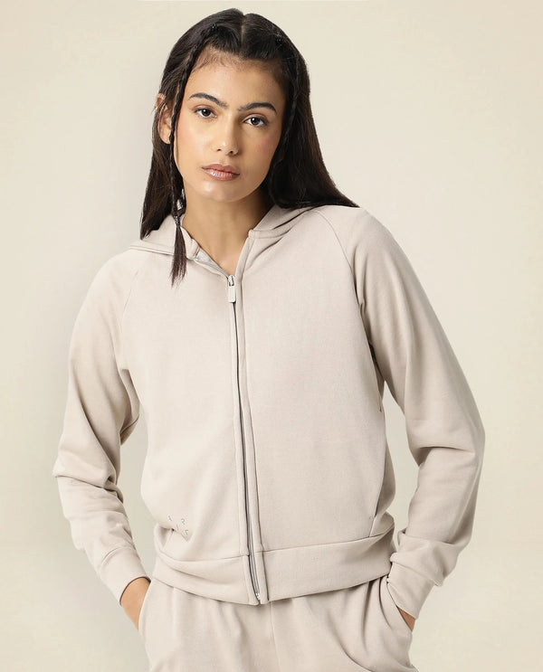 Rareism Women Capper Beige Cotton Blend Fabric Full Sleeves Solid Hooded Jacket