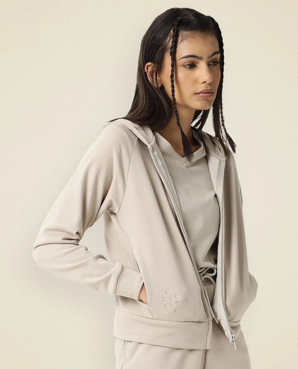 Rareism Women Capper Beige Cotton Blend Fabric Full Sleeves Solid Hooded Jacket