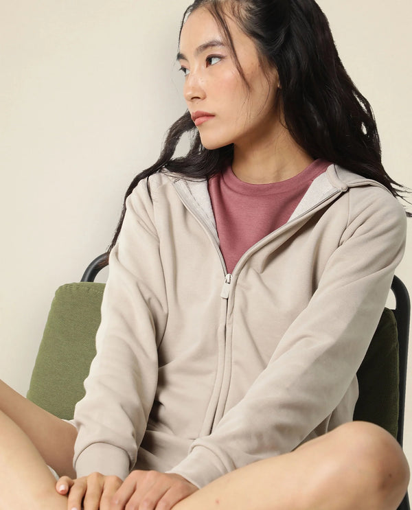 Rareism Women Capper Beige Cotton Blend Fabric Full Sleeves Solid Hooded Jacket