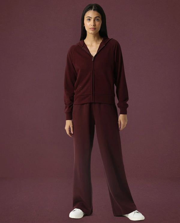Rareism Women Capper Maroon Cotton Blend Fabric Full Sleeves Solid Hooded Jacket
