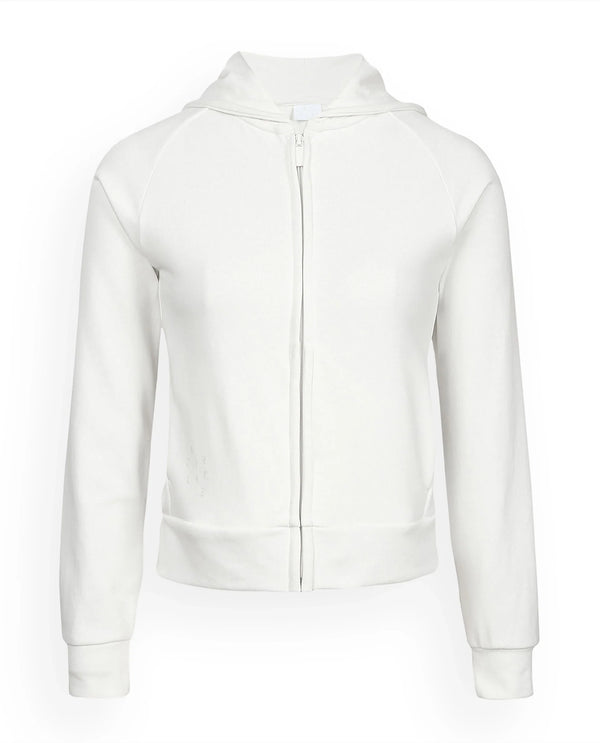 Rareism Women Capper Off White Cotton Blend Fabric Full Sleeves Solid Hooded Jacket