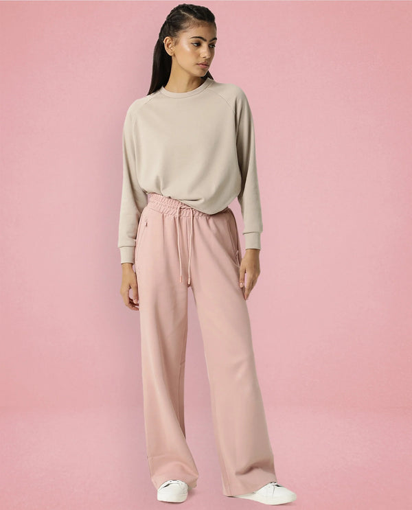 Rareism Women Capsule Dusky Pink Cotton Blend Fabric Relaxed Fit Solid Mid Rise Ankle Length Track Pant