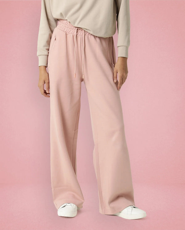 Rareism Women Capsule Dusky Pink Cotton Blend Fabric Relaxed Fit Solid Mid Rise Ankle Length Track Pant