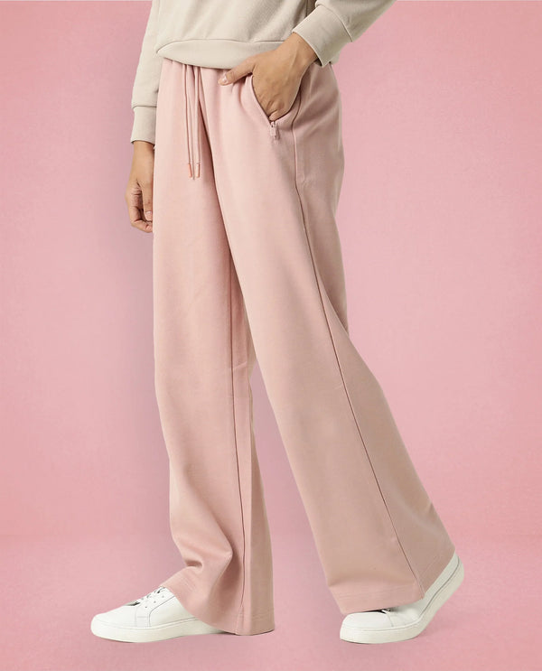 Rareism Women Capsule Dusky Pink Cotton Blend Fabric Relaxed Fit Solid Mid Rise Ankle Length Track Pant