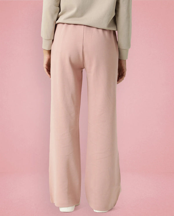 Rareism Women Capsule Dusky Pink Cotton Blend Fabric Relaxed Fit Solid Mid Rise Ankle Length Track Pant