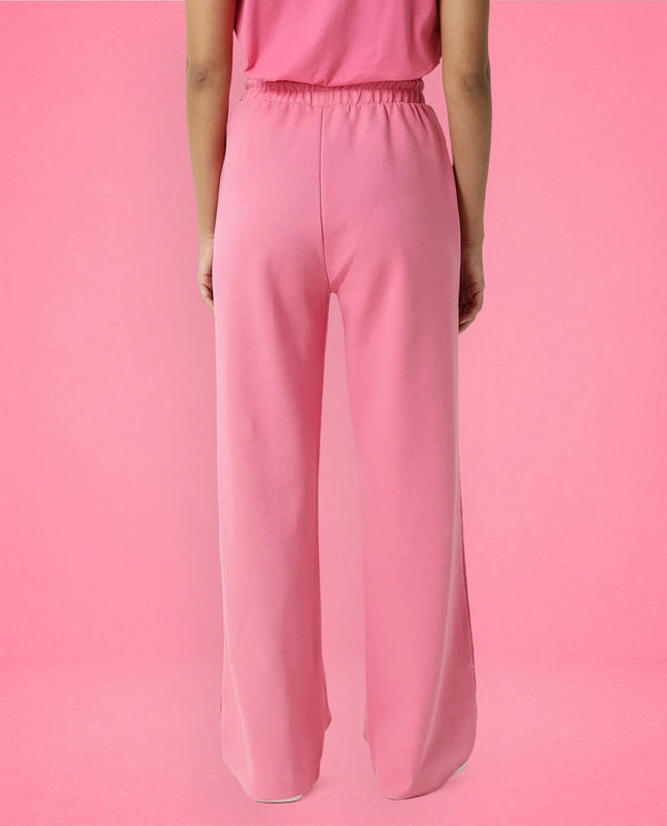 Rareism Women Capsule Flouroscent Pink Cotton Blend Fabric Relaxed Fit Solid Mid Rise Ankle Length Track Pant