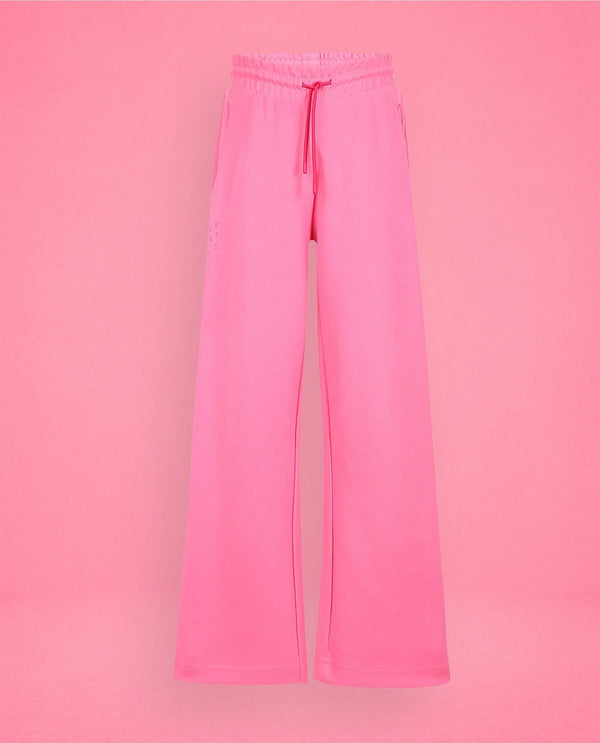 Rareism Women Capsule Flouroscent Pink Cotton Blend Fabric Relaxed Fit Solid Mid Rise Ankle Length Track Pant
