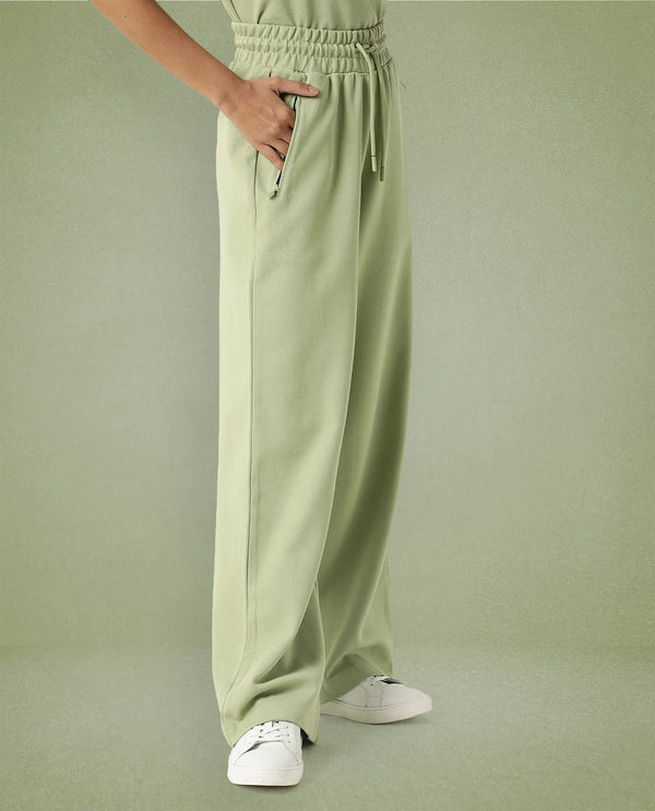 Rareism Women Capsule Light Green Cotton Blend Fabric Relaxed Fit Solid Mid Rise Ankle Length Track Pant