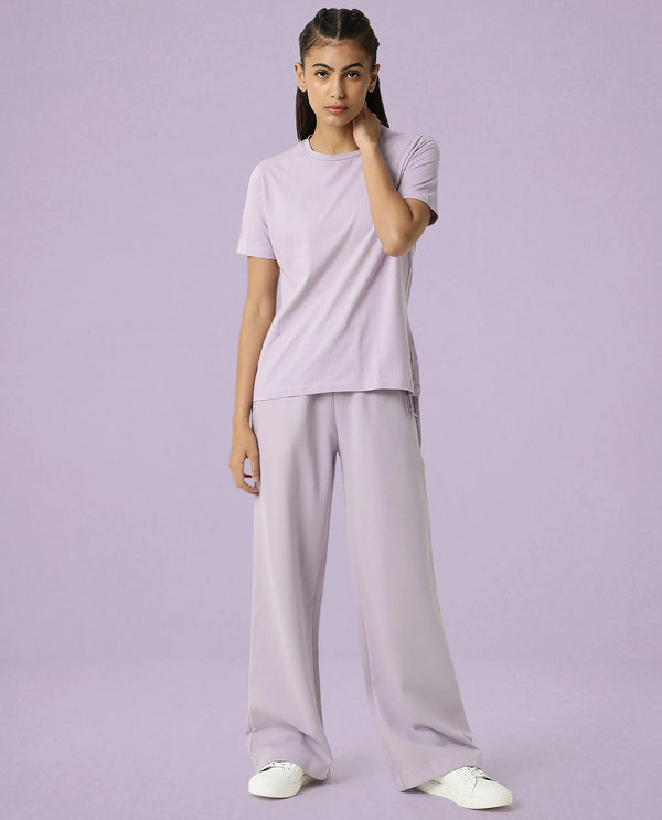 Rareism Women Capsule Light Pink Cotton Blend Fabric Relaxed Fit Solid Mid Rise Ankle Length Track Pant