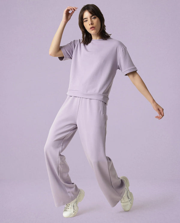 Rareism Women Capsule Light Pink Cotton Blend Fabric Relaxed Fit Solid Mid Rise Ankle Length Track Pant