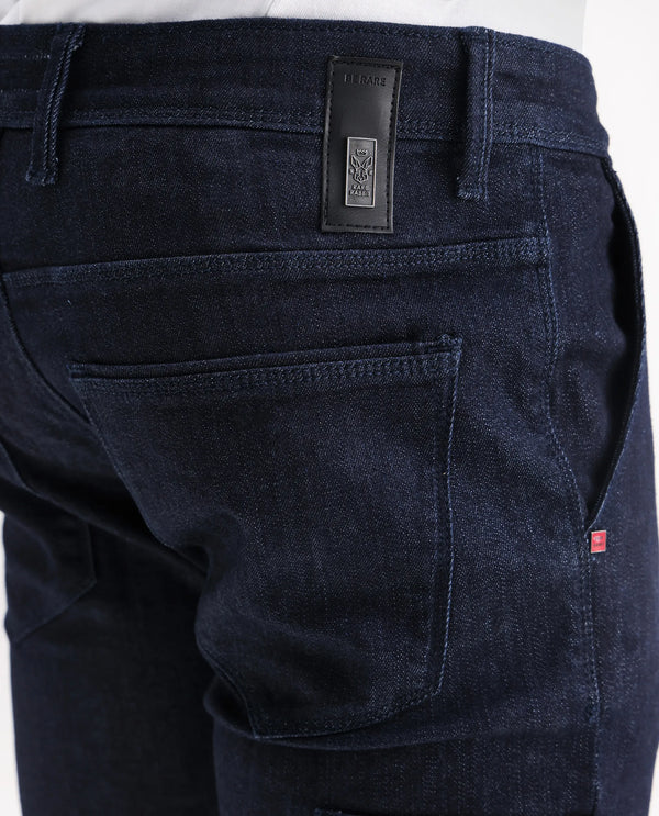 Rare Rabbit Men's Cardiff Blue Dark Wash Mid Rise Regular Fit Jeans