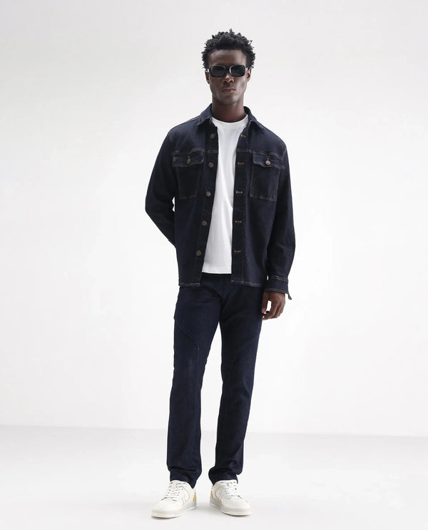 Rare Rabbit Men's Cardiff Blue Dark Wash Mid Rise Regular Fit Jeans