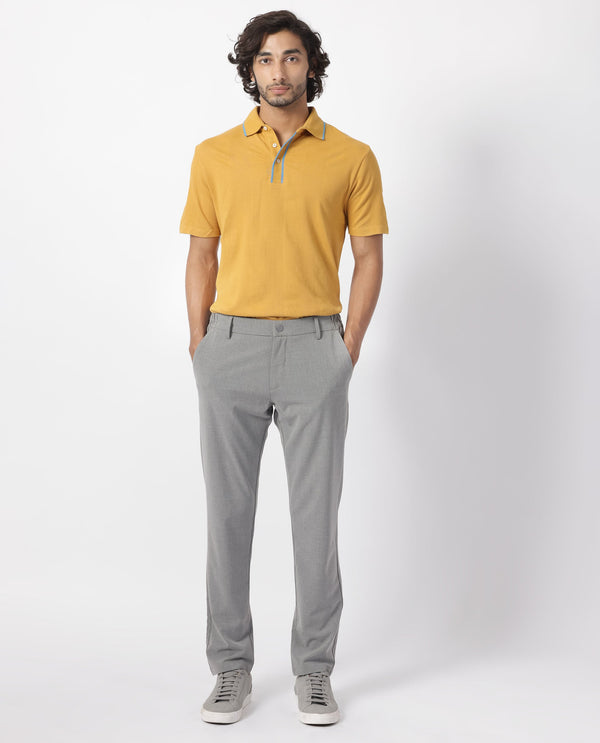 Rare Rabbit Men's Cardona Mustard Cotton Fabric Collared Neck Half Sleeves Striped Polo T-Shirt