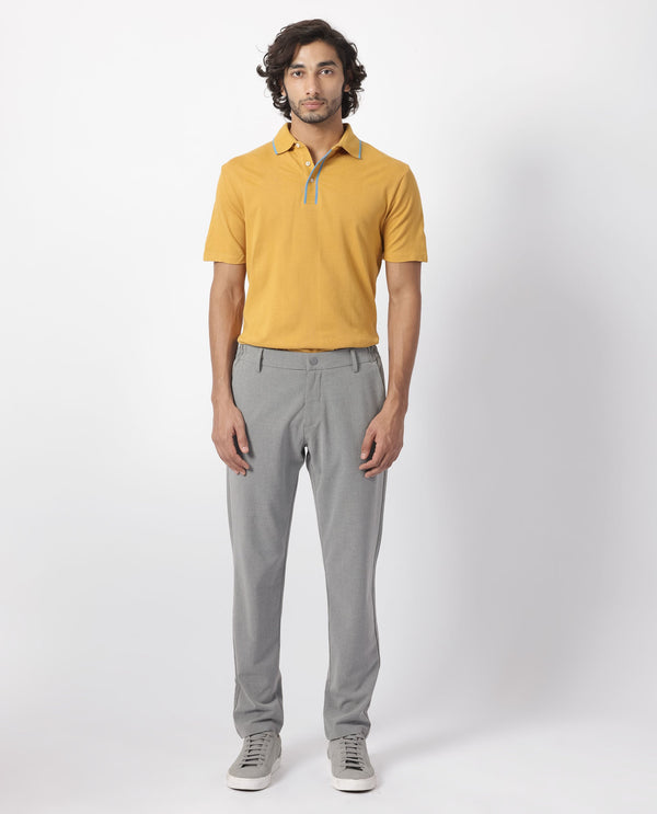 Rare Rabbit Men's Cardona Mustard Cotton Fabric Collared Neck Half Sleeves Striped Polo T-Shirt