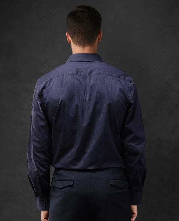 Rare Rabbit Men Carlin Navy Cotton Fabric Full Sleeve Regular Fit Striped Shirt