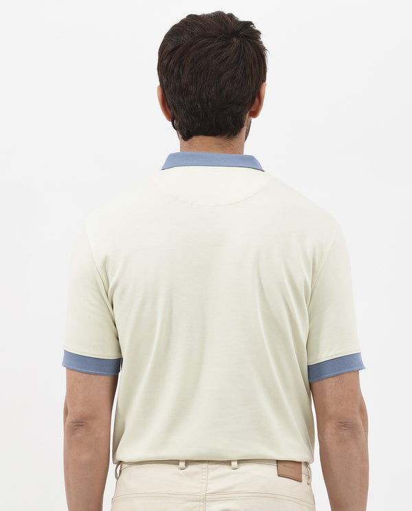Rare Rabbit Men's Carmelon Light Green Cotton Fabric Johnny Collar Short Sleeves Plain Knit Polo