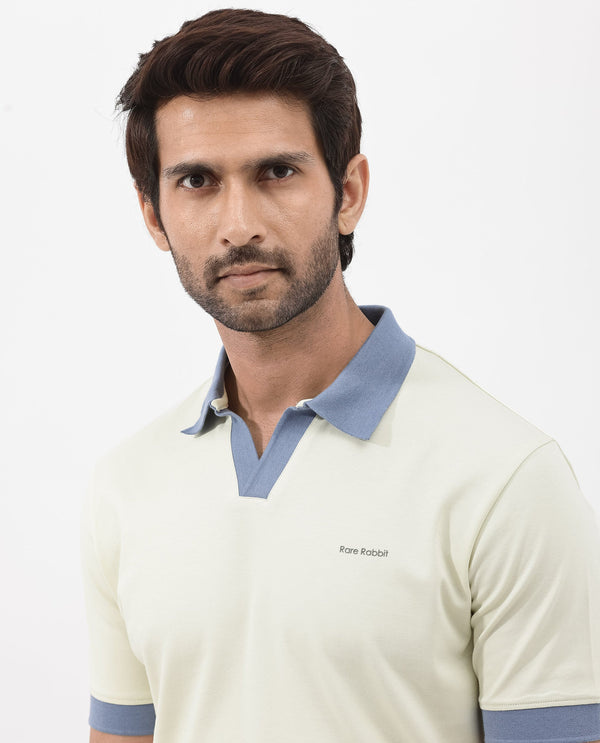 Rare Rabbit Men's Carmelon Light Green Cotton Fabric Johnny Collar Short Sleeves Plain Knit Polo