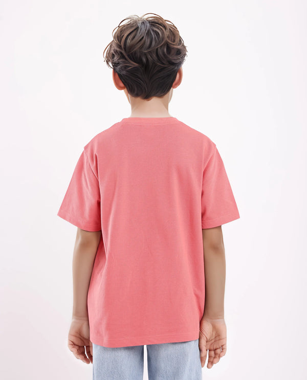 Rare Ones Kids Carno Peach Cotton Fabric Half Sleeves Crew Neck Graphic Print T-Shirt