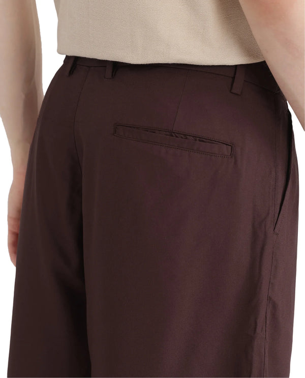Rare Rabbit Men's Carn-B Brown Cotton Fabric Mid Rise Button Closure Oversized Fit Plain Shorts