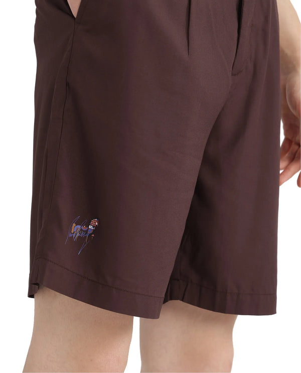 Rare Rabbit Men's Carn-B Brown Cotton Fabric Mid Rise Button Closure Oversized Fit Plain Shorts