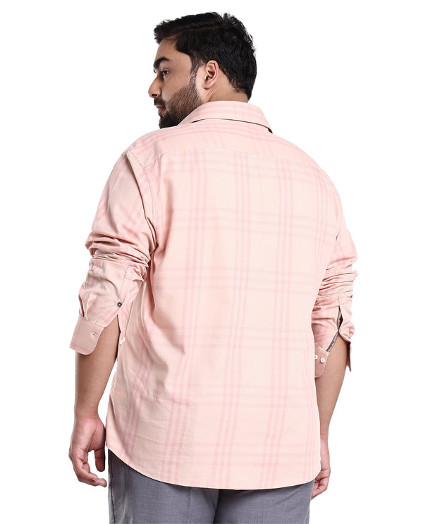 Rare Rabbit Men's Carnet Dusky Pink Cotton Polyester Fabric Full Sleeves Checks Shirt Plus Size