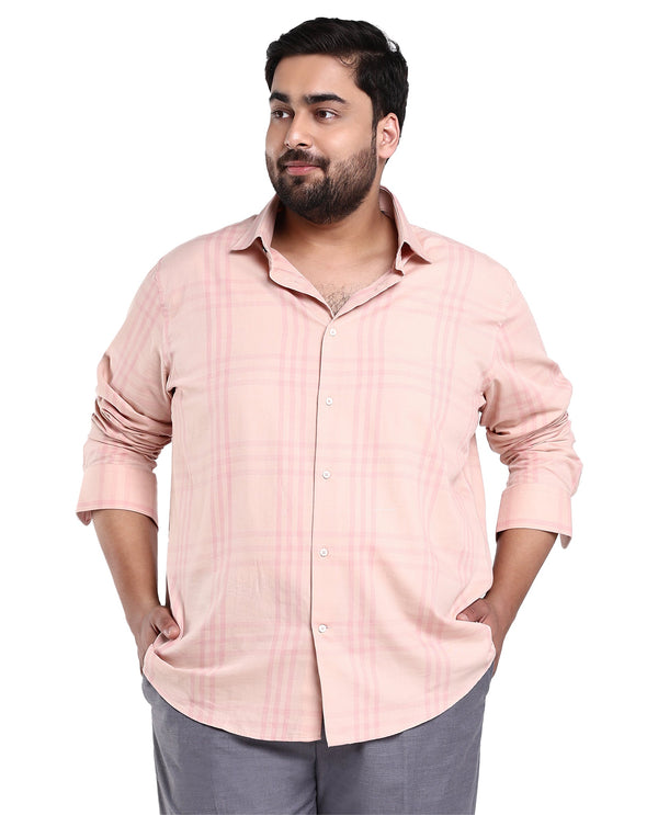 Rare Rabbit Men's Carnet Dusky Pink Cotton Polyester Fabric Full Sleeves Checks Shirt Plus Size