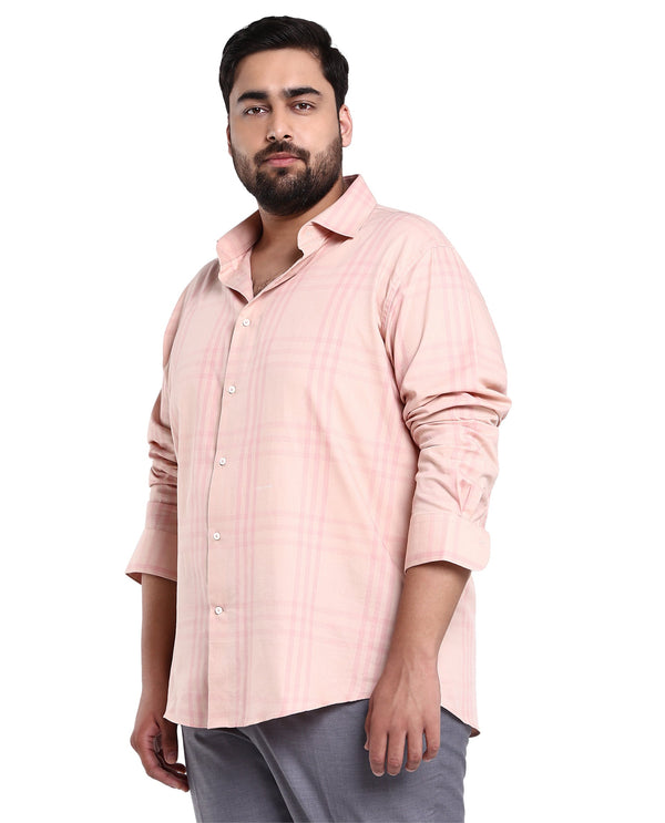 Rare Rabbit Men's Carnet Dusky Pink Cotton Polyester Fabric Full Sleeves Checks Shirt Plus Size
