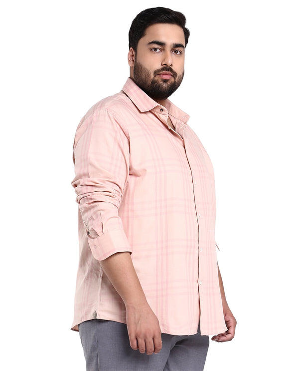 Rare Rabbit Men's Carnet Dusky Pink Cotton Polyester Fabric Full Sleeves Checks Shirt Plus Size