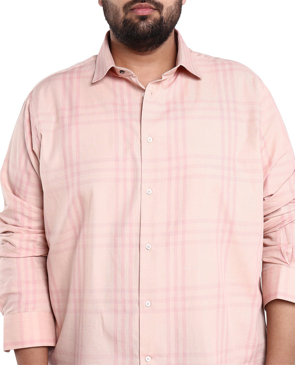 Rare Rabbit Men's Carnet Dusky Pink Cotton Polyester Fabric Full Sleeves Checks Shirt Plus Size
