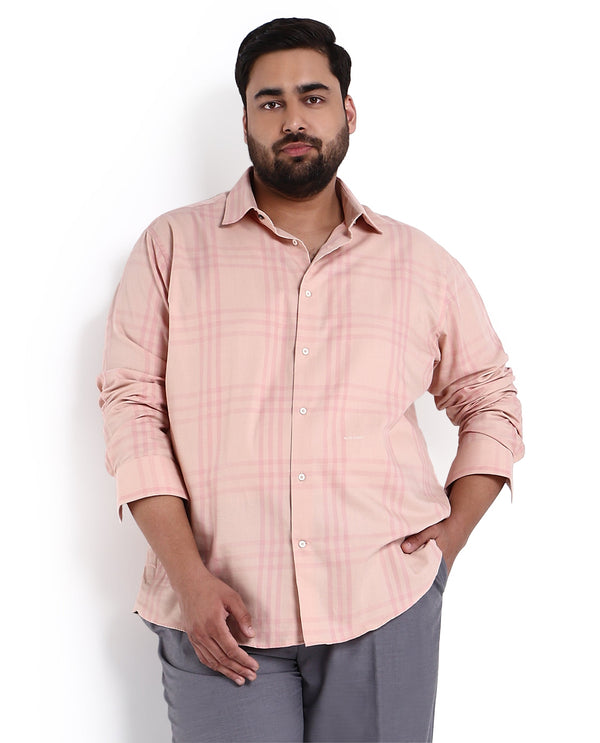 Rare Rabbit Men's Carnet Dusky Pink Cotton Polyester Fabric Full Sleeves Checks Shirt Plus Size