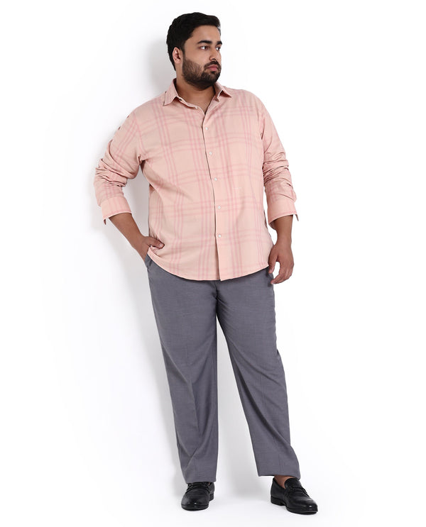Rare Rabbit Men's Carnet Dusky Pink Cotton Polyester Fabric Full Sleeves Checks Shirt Plus Size