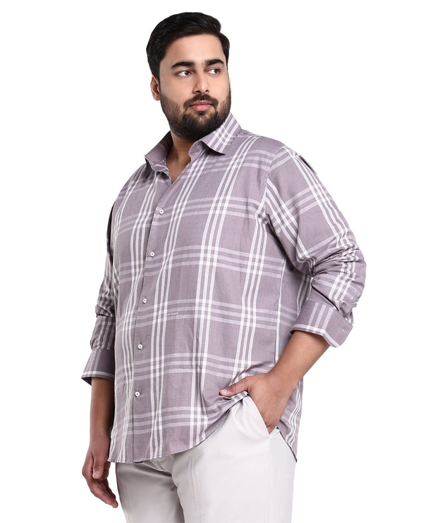 Rare Rabbit Men's Carnet Dusky Purple Cotton Polyester Fabric Full Sleeves Checks Shirt Plus Size