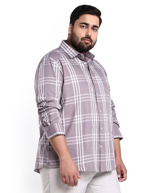 Rare Rabbit Men's Carnet Dusky Purple Cotton Polyester Fabric Full Sleeves Checks Shirt Plus Size