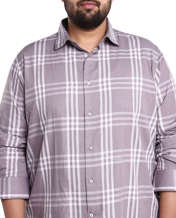 Rare Rabbit Men's Carnet Dusky Purple Cotton Polyester Fabric Full Sleeves Checks Shirt Plus Size