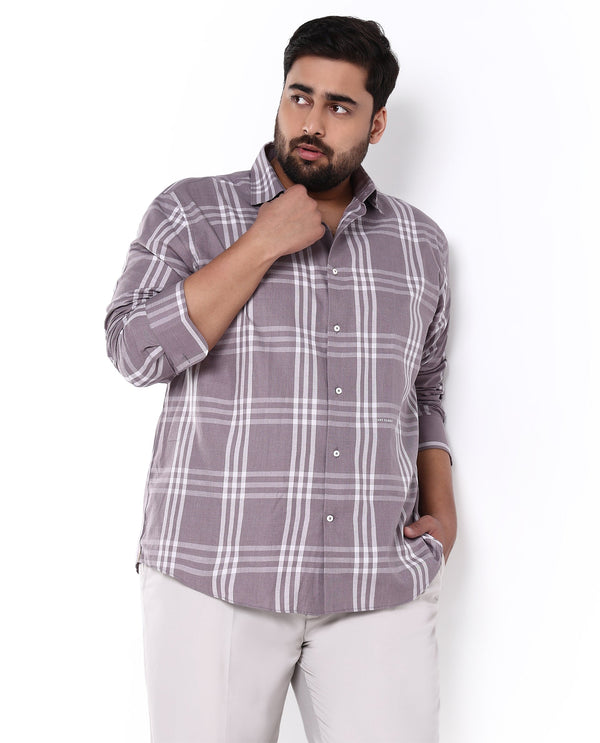 Rare Rabbit Men's Carnet Dusky Purple Cotton Polyester Fabric Full Sleeves Checks Shirt Plus Size
