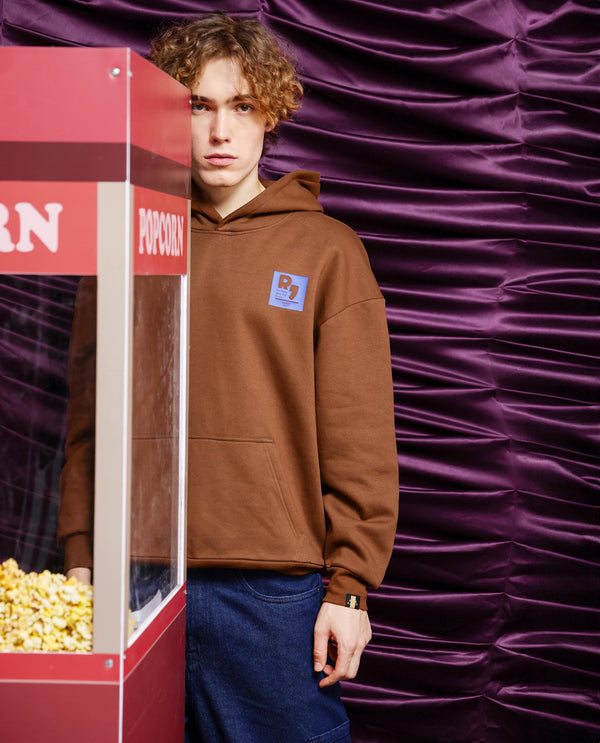 Rare Rabbit Men Dary Dark Mustard Cotton Polyester Fabric Full Sleeve Crew Neck Boxy Fit Puff Print Hooded Sweatshirt