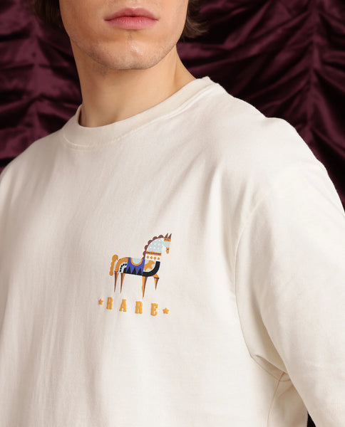Rare Rabbit Men Carn Off White Short Sleeve Crew Neck Oversized Fit An
