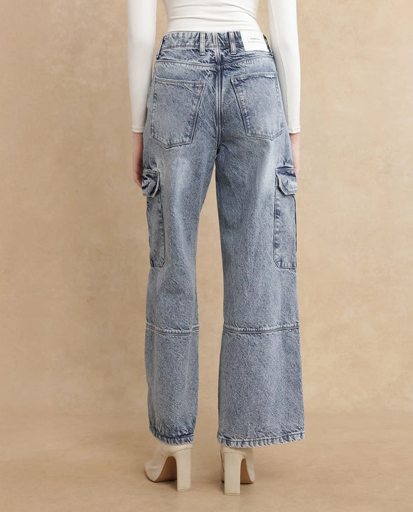Rareism Women Caro Light Blue Cotton Fabric Plain Jeans