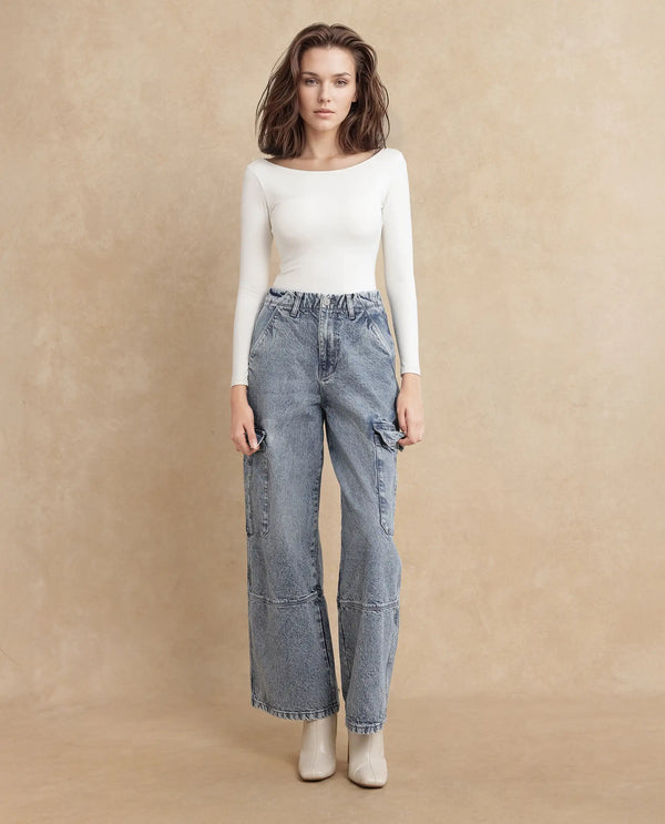 Rareism Women Caro Light Blue Cotton Fabric Plain Jeans