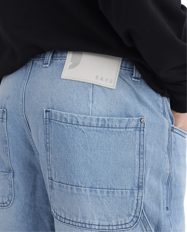 Rare Rabbit Men's Carpenter-2 Blue Cotton Fabric Light Wash Carpenter Fit Solid Jeans